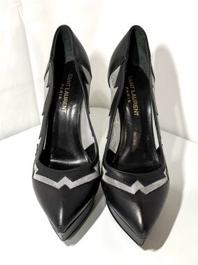 Saint Laurent Janis Style Mesh Panel Platform Heels 36.5 Italy